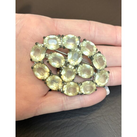 Vintage Open Back Prong Set Large Crystal Rhinestone Pot Metal Brooch Pin - Picture 1 of 8